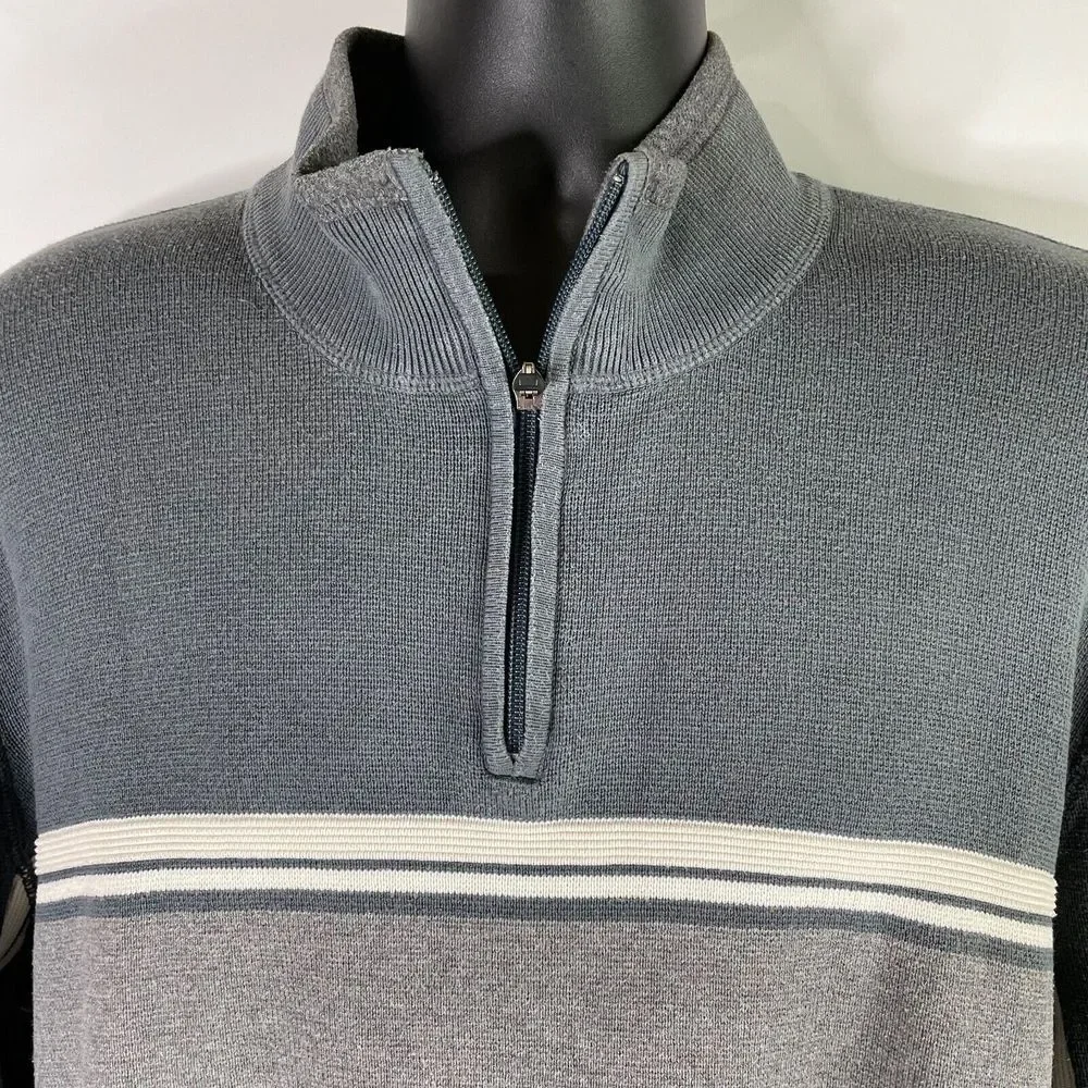 Eddie Bauer Men Pullover XL Tall Gray Thick Knit Heavyweight Faux Collar 1/4 Zip